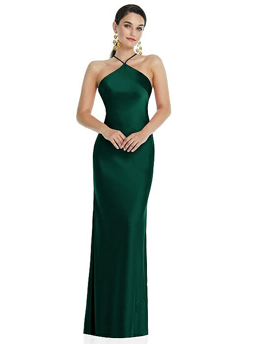 Diamond Halter Bias Maxi Slip Dress with Convertible Straps