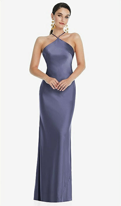 Diamond Halter Bias Maxi Slip Bridesmaid Dress With Convertible