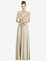 Alt View 2 Thumbnail - Champagne Convertible Strap Empire Waist Satin Maxi Dress