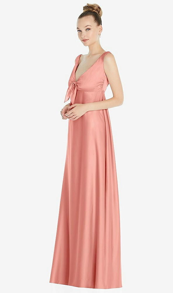 Front View - Rose Convertible Strap Empire Waist Satin Maxi Dress