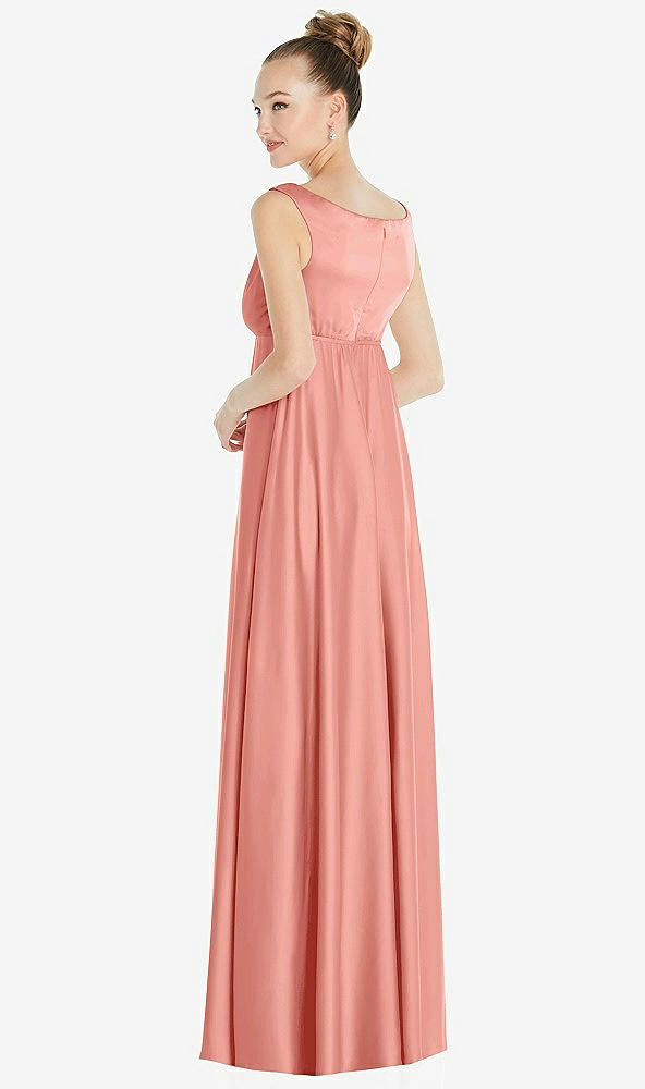 Back View - Rose Convertible Strap Empire Waist Satin Maxi Dress