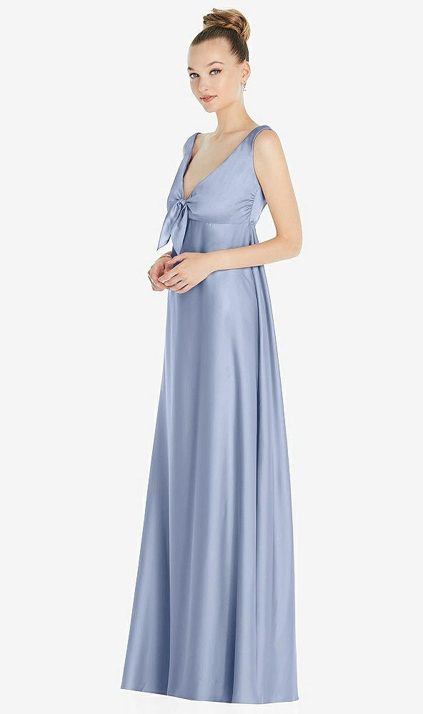 Front View - Sky Blue Convertible Strap Empire Waist Satin Maxi Dress