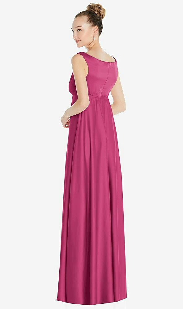 Back View - Tea Rose Convertible Strap Empire Waist Satin Maxi Dress