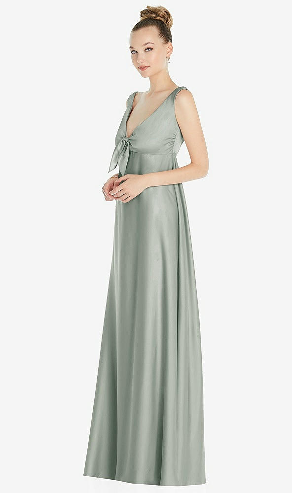 Front View - Willow Green Convertible Strap Empire Waist Satin Maxi Dress