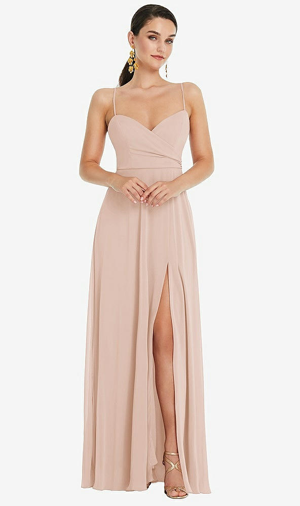 Front View - Cameo Adjustable Strap Wrap Bodice Maxi Dress with Front Slit