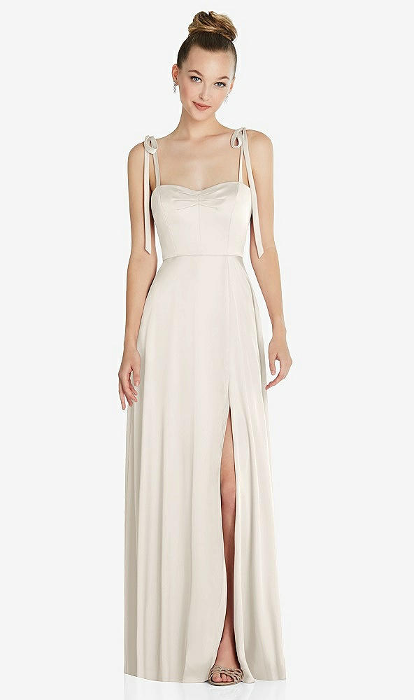 Front View - Ivory Tie Shoulder A-Line Maxi Dress