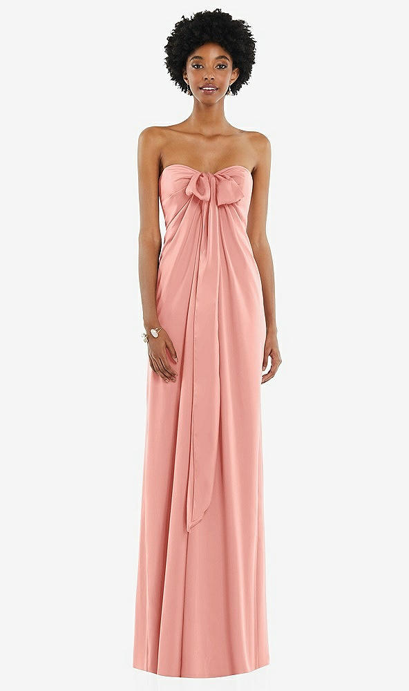 Front View - Rose Draped Satin Grecian Column Gown with Convertible Straps