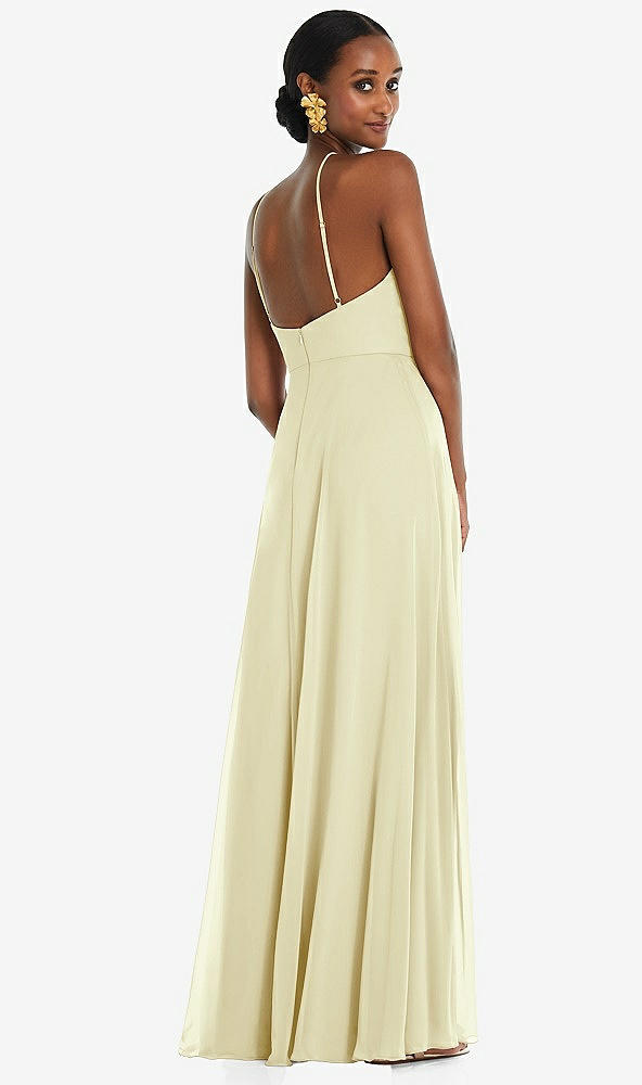 Back View - Butter Yellow Diamond Halter Maxi Dress with Adjustable Straps