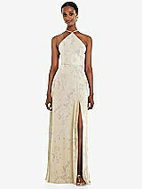 Front View Thumbnail - Butter Yellow Floral Diamond Halter Maxi Dress with Adjustable Straps