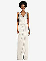 Alt View 1 Thumbnail - Ivory Faux Wrap Whisper Satin Maxi Dress with Draped Tulip Skirt