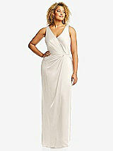 Front View Thumbnail - Ivory Faux Wrap Whisper Satin Maxi Dress with Draped Tulip Skirt