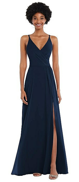 Faux Wrap Criss Cross Back Maxi Dress with Adjustable Straps