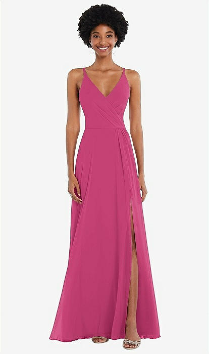 Faux Wrap Criss Cross Back Maxi Bridesmaid Dress With Adjustable