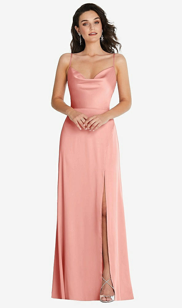 Front View - Rose Cowl-Neck A-Line Maxi Dress with Adjustable Straps