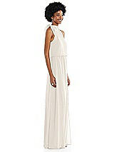 Side View Thumbnail - Ivory Scarf Tie High Neck Blouson Bodice Maxi Dress with Front Slit