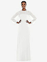 Alt View 1 Thumbnail - White Strapless Chiffon Maxi Dress with Puff Sleeve Blouson Overlay