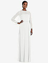 Front View Thumbnail - White Strapless Chiffon Maxi Dress with Puff Sleeve Blouson Overlay