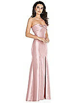 Side View Thumbnail - Ballet Pink Bow Cuff Strapless Princess Waist Trumpet Gown