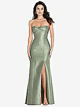 Front View Thumbnail - Sage Bow Cuff Strapless Princess Waist Trumpet Gown