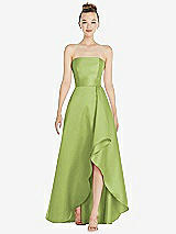 Alt View 1 Thumbnail - Mojito Strapless Satin Gown with Draped Front Slit and Pockets