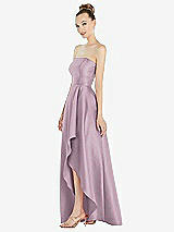 Alt View 2 Thumbnail - Suede Rose Strapless Satin Gown with Draped Front Slit and Pockets