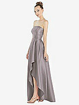 Alt View 2 Thumbnail - Cashmere Gray Strapless Satin Gown with Draped Front Slit and Pockets