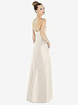 Alt View 3 Thumbnail - Ivory Strapless Satin Gown with Draped Front Slit and Pockets