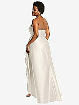 Rear View Thumbnail - Ivory Strapless Satin Gown with Draped Front Slit and Pockets