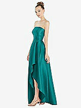 Alt View 2 Thumbnail - Jade Strapless Satin Gown with Draped Front Slit and Pockets