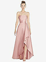 Alt View 1 Thumbnail - Rose Strapless Satin Gown with Draped Front Slit and Pockets