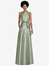 Front View Thumbnail - Sage Jewel-Neck V-Back Maxi Dress with Mini Sash