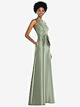 Side View Thumbnail - Sage Jewel-Neck V-Back Maxi Dress with Mini Sash