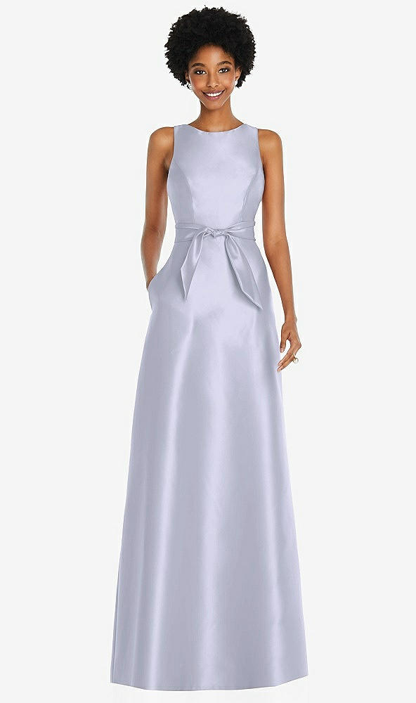 Front View - Silver Dove Jewel-Neck V-Back Maxi Dress with Mini Sash
