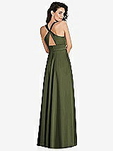 Rear View Thumbnail - Olive Green Shirred Shoulder Criss Cross Back Maxi Dress with Front Slit