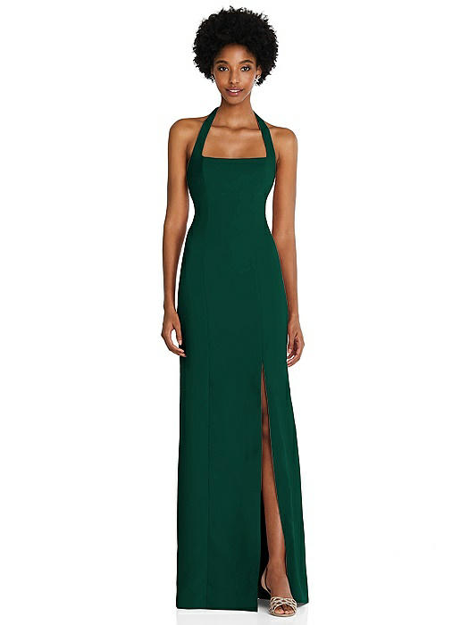 Tie Halter Open Back Trumpet Gown 