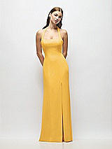 Alt View 1 Thumbnail - NYC Yellow Tie Halter Open Back Trumpet Gown