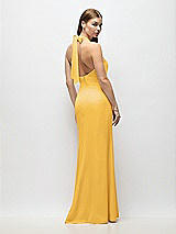 Alt View 3 Thumbnail - NYC Yellow Tie Halter Open Back Trumpet Gown