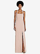 Front View Thumbnail - Cameo Tie Halter Open Back Trumpet Gown