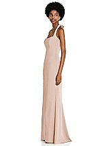 Side View Thumbnail - Cameo Tie Halter Open Back Trumpet Gown