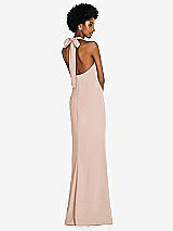 Rear View Thumbnail - Cameo Tie Halter Open Back Trumpet Gown