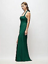 Alt View 2 Thumbnail - Hunter Green Tie Halter Open Back Trumpet Gown