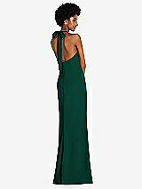 Rear View Thumbnail - Hunter Green Tie Halter Open Back Trumpet Gown