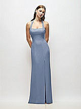Alt View 1 Thumbnail - Larkspur Blue Tie Halter Open Back Trumpet Gown 