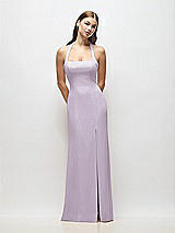Alt View 1 Thumbnail - Lilac Haze Tie Halter Open Back Trumpet Gown 