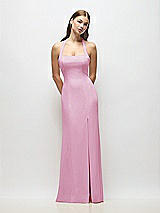 Alt View 1 Thumbnail - Powder Pink Tie Halter Open Back Trumpet Gown