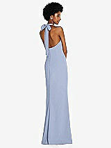 Rear View Thumbnail - Sky Blue Tie Halter Open Back Trumpet Gown