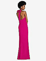 Rear View Thumbnail - Think Pink Tie Halter Open Back Trumpet Gown