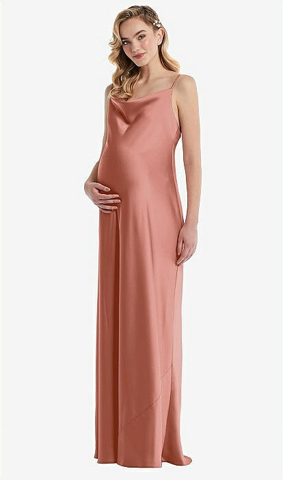 Cowl-neck Tie-strap Maternity Slip Bridesmaid Dress In Desert Rose