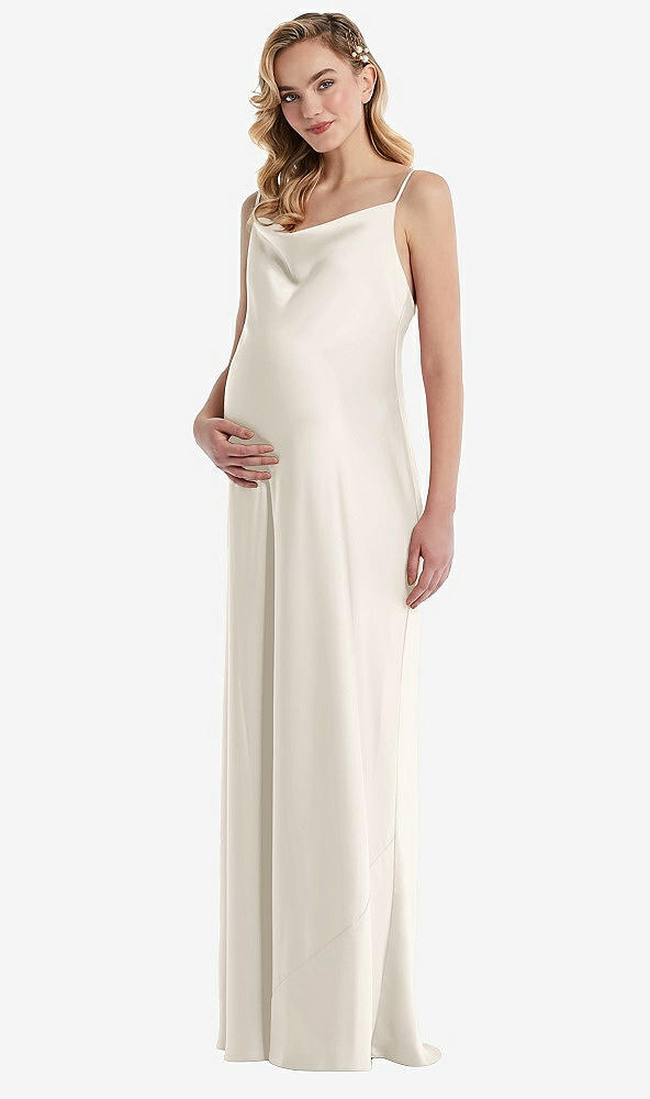 Front View - Ivory Cowl-Neck Tie-Strap Maternity Slip Dress
