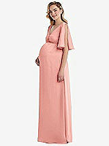 Side View Thumbnail - Rose Flutter Bell Sleeve Empire Maternity Dress